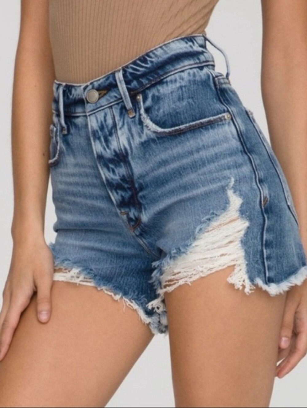 Good American Bombshell Destroyed Denim Shorts